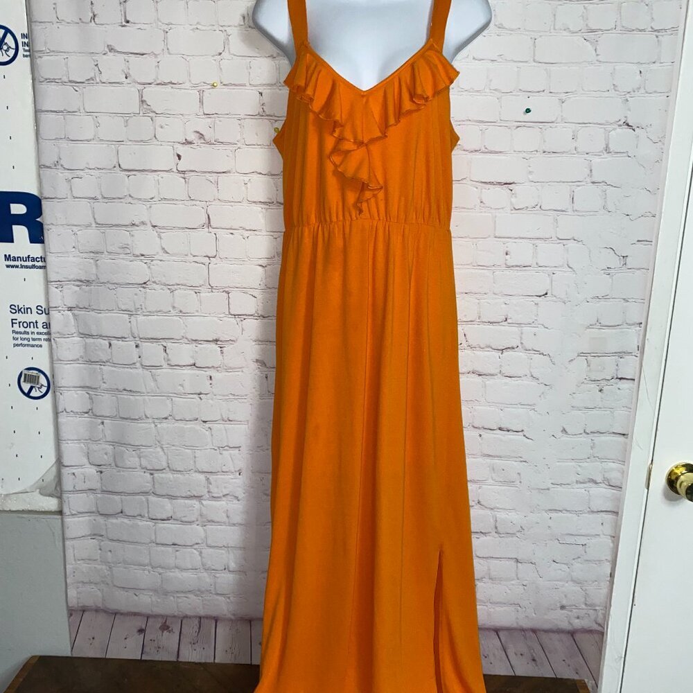 Sz.M*Bright Orange Ruffled Maxi Dress--Empire Waist
